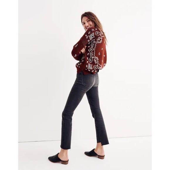 Madewell High Rise Cali Demi Faded Wash Boot Black Raw Hem Cropped Jeans 27 - Picture 2 of 12